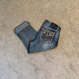 Love Indigo Big Stitch Bling Flap Pocket Capri Jeans Size 6 (29x22)